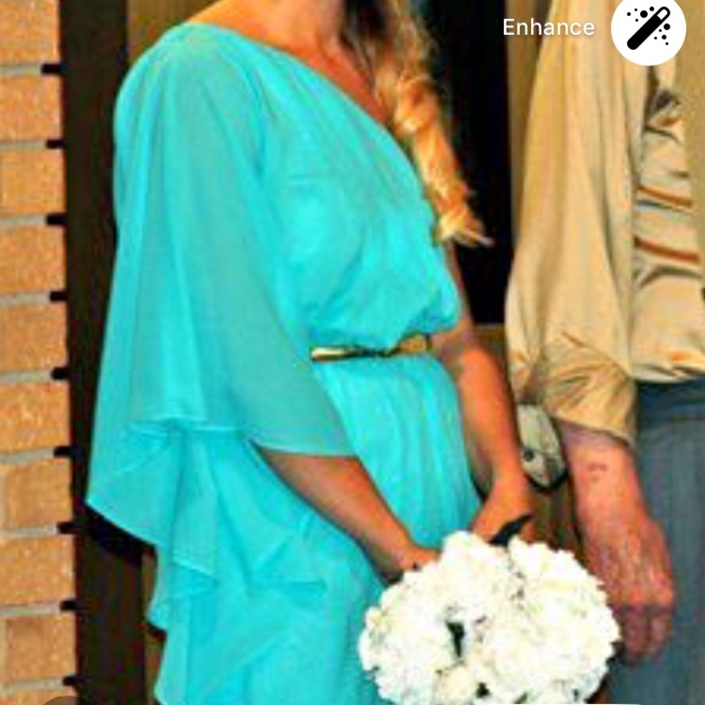 Tiffany blue one shoulder butterfly dress